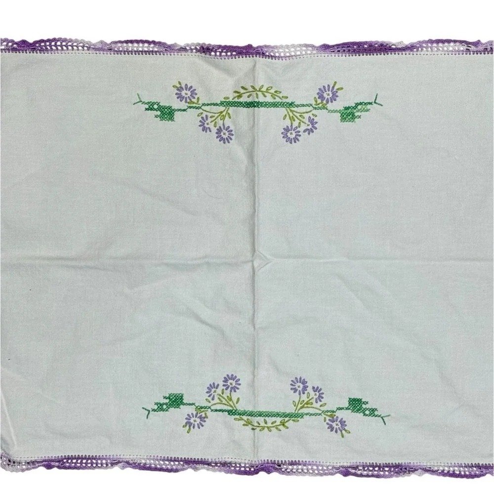Vintage Cross Stitch Tea Towel Floral Bible Scripture‎ Linen Farmhouse